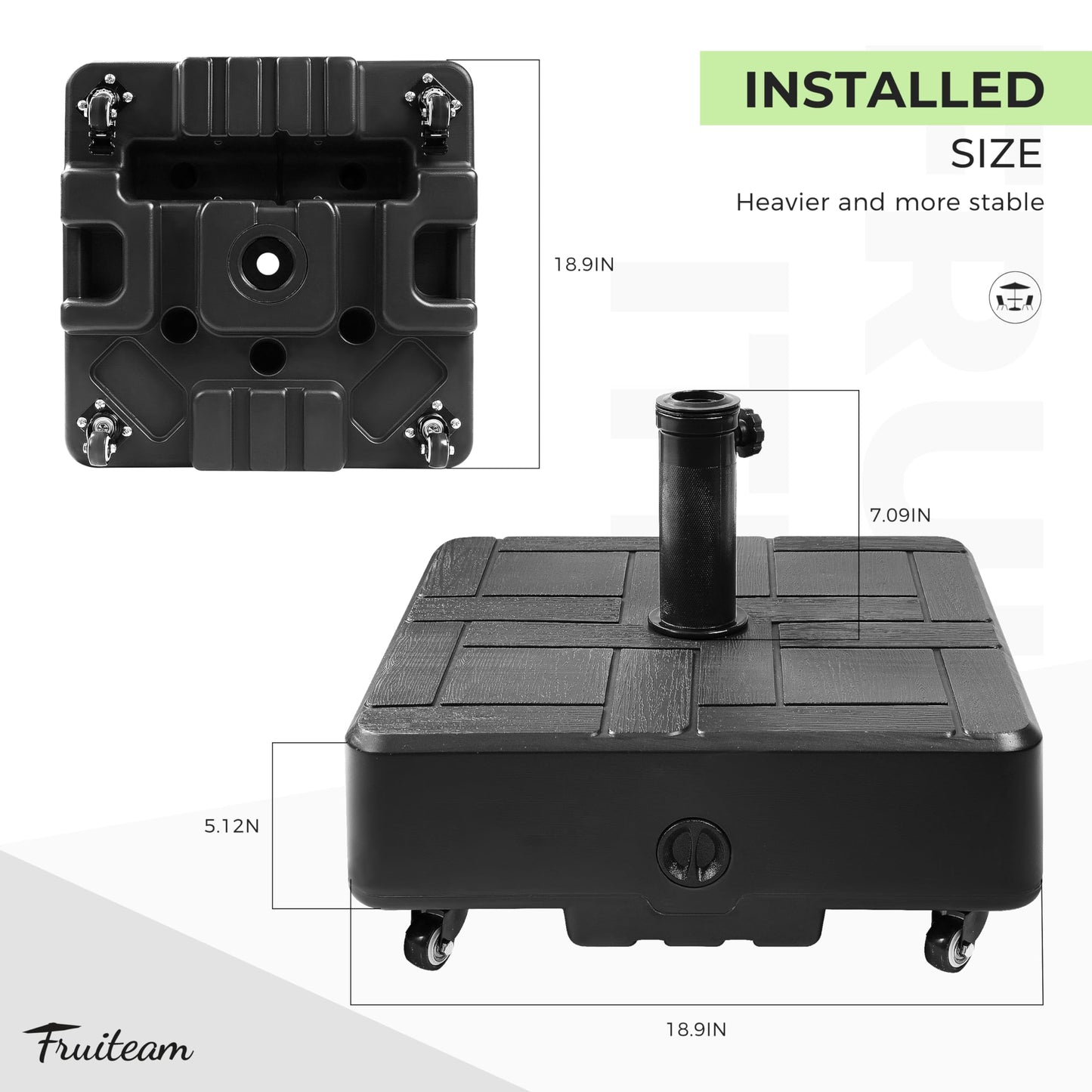 FRUITEAM Umbrella Base with Wheels, 100 LBS Heavy Duty Patio Umbrella Stand, Fillable Weighted Umbrella Base Holder for Patio, Deck, Poolside, Rust-Resistant and Windproof Design - Black