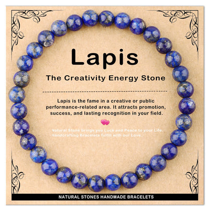 AD Beads 6mm Handmade Lapis Elastic Bracelet – Natural Gemstone for Profession Success – Meditation, Yoga, Healing and Energy Gift for Men Women