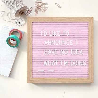 Felt Letter Board with 294 Letters, Numbers & Symbols - 10 x 10 inch Changeable Message Board with Wooden Frame Wall Mount Hook, Pink & Wood