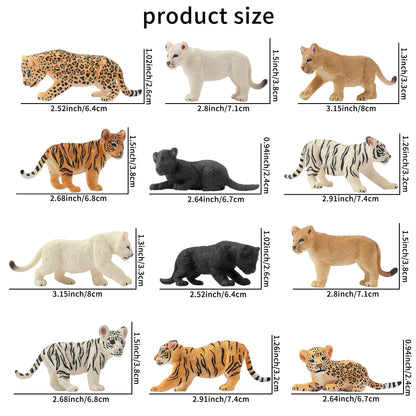 Toymany 12 Safari Animal Figurines, High Emulational Baby Plastic Zoo Animals, Lions Tigers Leopards Figure Toy Set, Easter Eggs Cake Toppers Christmas Birthday Gift for Kids Toddlers