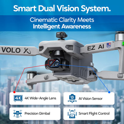 DCX Volo X EZ AI Drones – Drones with Camera for Adults 4k AI-Assisted Flight Control – FAA Approved Drone 4k Camera, 360° Obstacle Avoidance, U.S. Support – Beginner Drone for Adults
