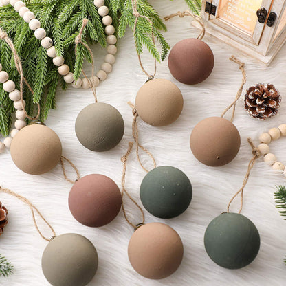 15 Pcs Neutral Matte Christmas Ball Ornaments 2.36'' Textured Rustic Boho Brown Taupe Pine Green Xmas Ball Ornaments Modern Christmas Decor Shatterproof Hanging Tree Decor for Home Indoor