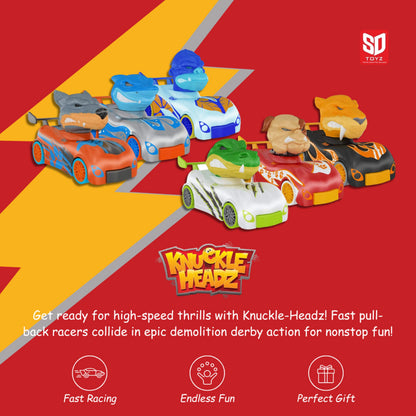 Knuckle Headz Pop-Up Racer Car Toy, Friction-Powered Pull Back Race Car, Head Popping Fun Gift for Kids, Boys, Girls, Ages 3+, Dinosaur
