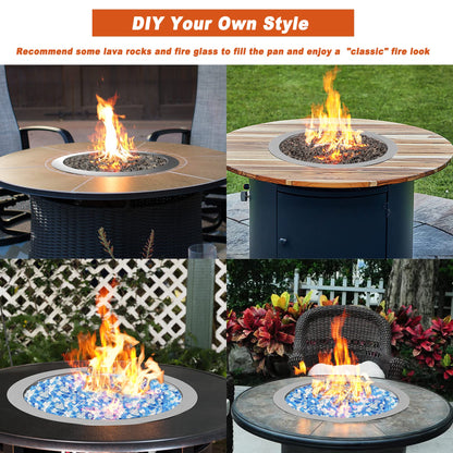 Skyflame 25 Inch Round Stainless Steel Drop-in Fire Pit Pan Fire Bowl with Burner Ring and Protective Cover, DIY Firepit System Assembly Set for Both Natural Gas and Liquid Propane