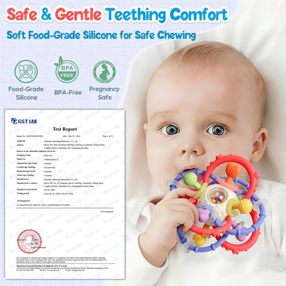 Baby Sensory Teething Toys 0-6 6-12 Months, Multi-Functional Baby Teether & Rattle Toy, BPA-Free Silicone Baby Chew Toy for Teething Relief, Ideal Newborn Infant Shower Gifts for Boys Girls
