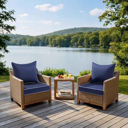 MIULEE Navy Outdoor Seat Cushion 24x24 Inch Set of 2 Waterproof & 3 Year Fade Resistant Deep Seat and Back Cushion for Patio Furniture Chair Sofa Couch with Handle and Adjustable Straps