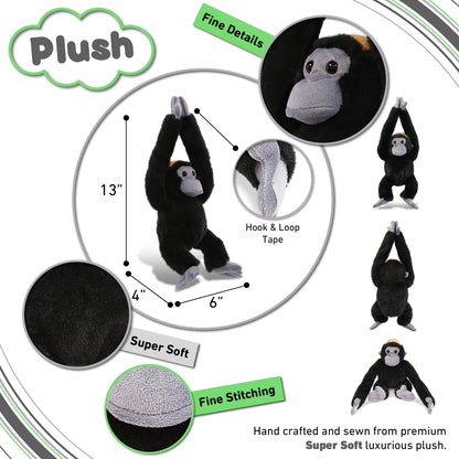 DolliBu Long Arms Hanging Monkey Plush Toy - Super Soft Stuffed Animal Monkey Toy, Cute Plush Wildlife Animal Toys for Kids and Adults - 13 Inches