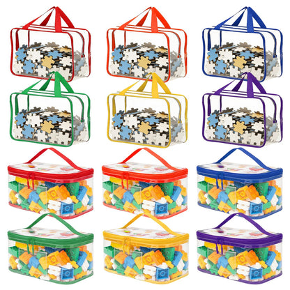 12-Pack Large Toy Storage Bags - Clear PVC Toy Storage Organizer Bags with Zipper, Waterproof Transparent Toys Organizer Bag, Reusable Large Toys Bag for Organizing Kids Travel