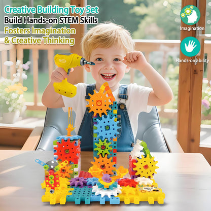 IIROMECI STEM Education Building Toys, 248 PCS Electric Gear Building Blocks Toys Set with Drill, Toddler Screw Toy, Kids Tool Set Construction Toy for Boys Girls Gifts Age 3-8