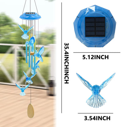 Outdoor Solar Wind Chime Decoration, Mother's Day Birthday Gifts for Grandma, Mom and Family, Outdoor Garden and Courtyard Wind Chime Accessories (Blue Hummingbird)