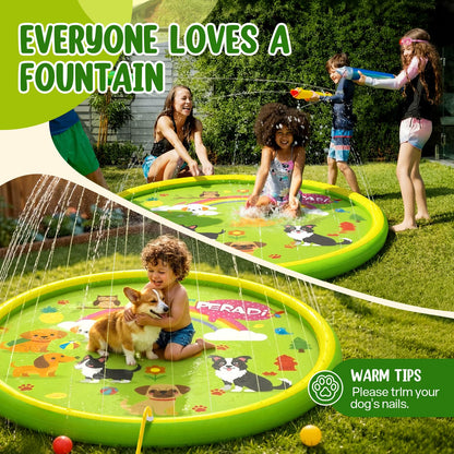 Peradix Splash Pads for Toddlers, 67" Kids Splash Pad with Inflatable Base, Dog Pattern Sprinkler Mat for Kids, Summer Water Toy for Backyard Garden Lawn, Baby Pool Learning Gift for Boys Girls Dogs