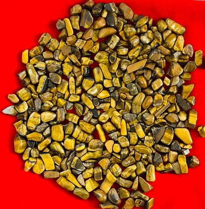 Indian Consigners Natural Crushed Polished Tumbled Gem Stone Chips, Decoration & Healing Crystals (Tiger Eye)