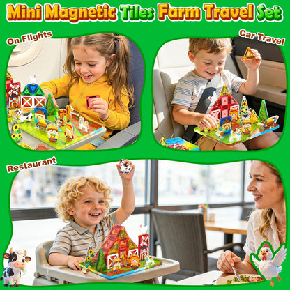 IGIVI Mini Magnetic Tiles Farm Travel Set, Magnet Building Blocks for Toddlers, STEM Travel Toys with Metal Storage Box, Preschool Classroom Must Haves, Christmas Birthdays Gifts for Kids Ages 3+