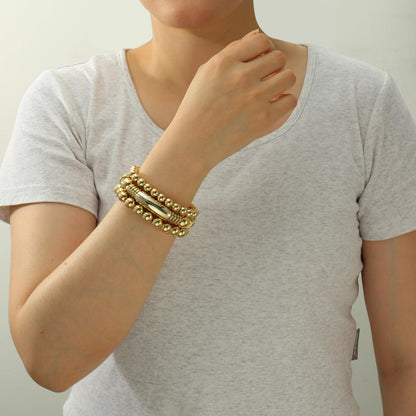 Gold Bangles Bracelet for Women Chunky Curved Stacking Plated Bead Ball Stretchable Bracelets