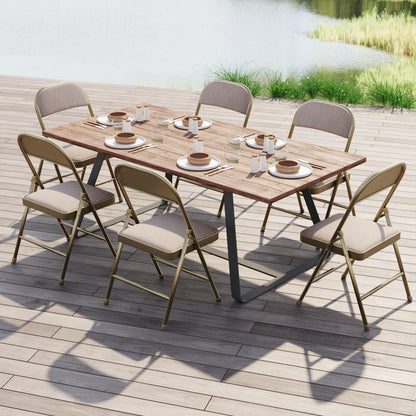 Nazhura 4 Pack Folding Chairs, Fabric Dining Chair Set with Padded Cushion and Back, Indoor Outdoo Seat for Home Office Events Wedding Party (Oatmeal Strip Fabric Seating)