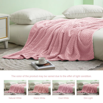 Exclusivo Mezcla Fleece Throw Blanket for Couch and Bed, 50x70 Inches Soft Cozy Jacquard Flannel Blankets, Lightweight Fuzzy Plush Warm Throws for Women, Pink