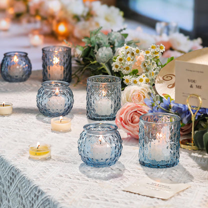 DARJEN Blue Votive Candle Holder Set of 20, Upgraded Size Tea Light Candle Holder Glass for Wedding Table Centerpieces, Elegant Bulk Votive Holders for Party, Proposals and Wedding Shower