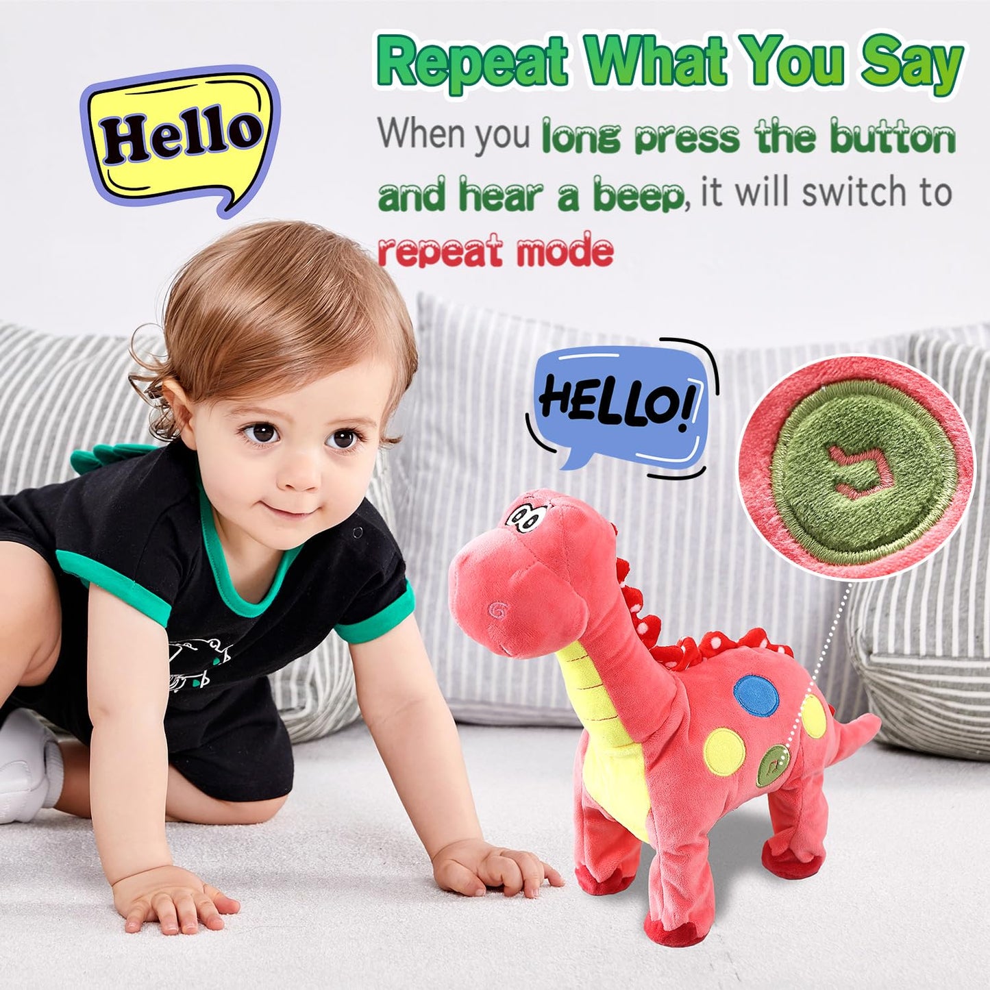 Pink Dinosaur Toys for Girls Walking Nodding, Roaring, Repeating What You Say, Touch & Button Control Eyes Turn Red Realistic Pet, Toy Gift for Kids Christmas Birthday Easter Toddlers