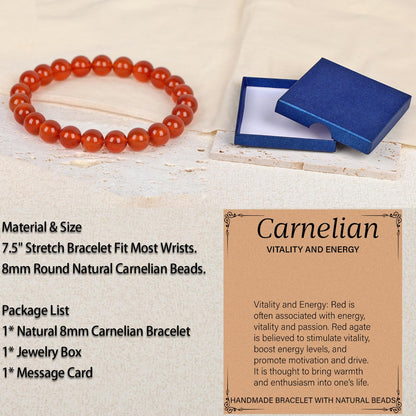 LPBeads Handmade Natural Gemstone Stretch Elastic 8m Carnelian Bracelet Healing Crystal Round Stone Beads Jewelry Gifts for Women Men