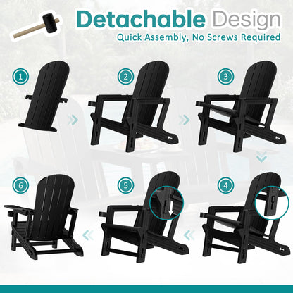 Shintenchi Adirondack Chairs Set of 2,HDPE Adirondack Chairs w/Removable Tablelop & Umbrella Hole,All-Weather Wooden Textured Plastic Outdoor Chairs w/Cup Holders for Garden Backyard Pool,Black