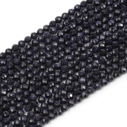 Song Xi 120pcs 3mm Natural Blue Sandstone Gemstone Beads Faceted Round Loose Stone Beads for Jewelry Making (1 Strand)