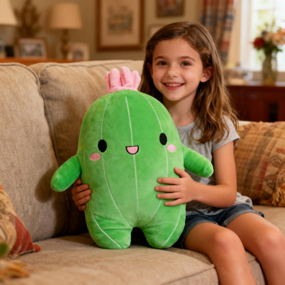 BABOLI Cuddly Cactus Stuffed Plant Pillow with Smile Face and Pink Antenna Honey Cacti Plush Soft Toy Pretty Sweet Mascot Gifts for Kids Girls and Boys Present for Birthday or Party 22.7 Inches