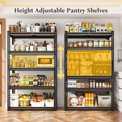 5 Tier Storage Shelves 2020LBS Garage Shelving,Adjustable Heavy Duty Metal Shelving Unit Utility Rack for Garage,Kitchen Pantry Shelf for Warehouse,Closet,Commercial,28" W x 12" D x 59.8" H,Black