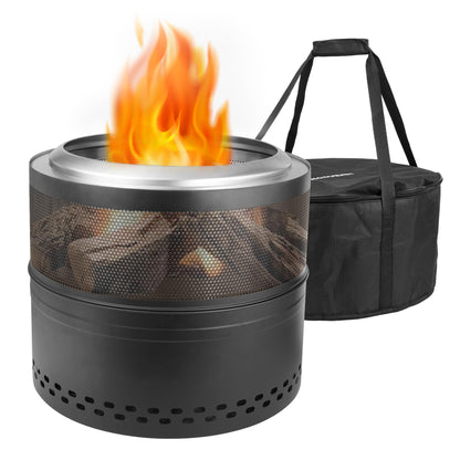 FIRCPIT Smokeless Firepit Bonfire 20", Outside Wood Burning Metal Stove Stainless Steel Fire Pit with Carry Bag, Portable Camping Propane Patio Backyard, Easy Setup & Cleaning (Black)