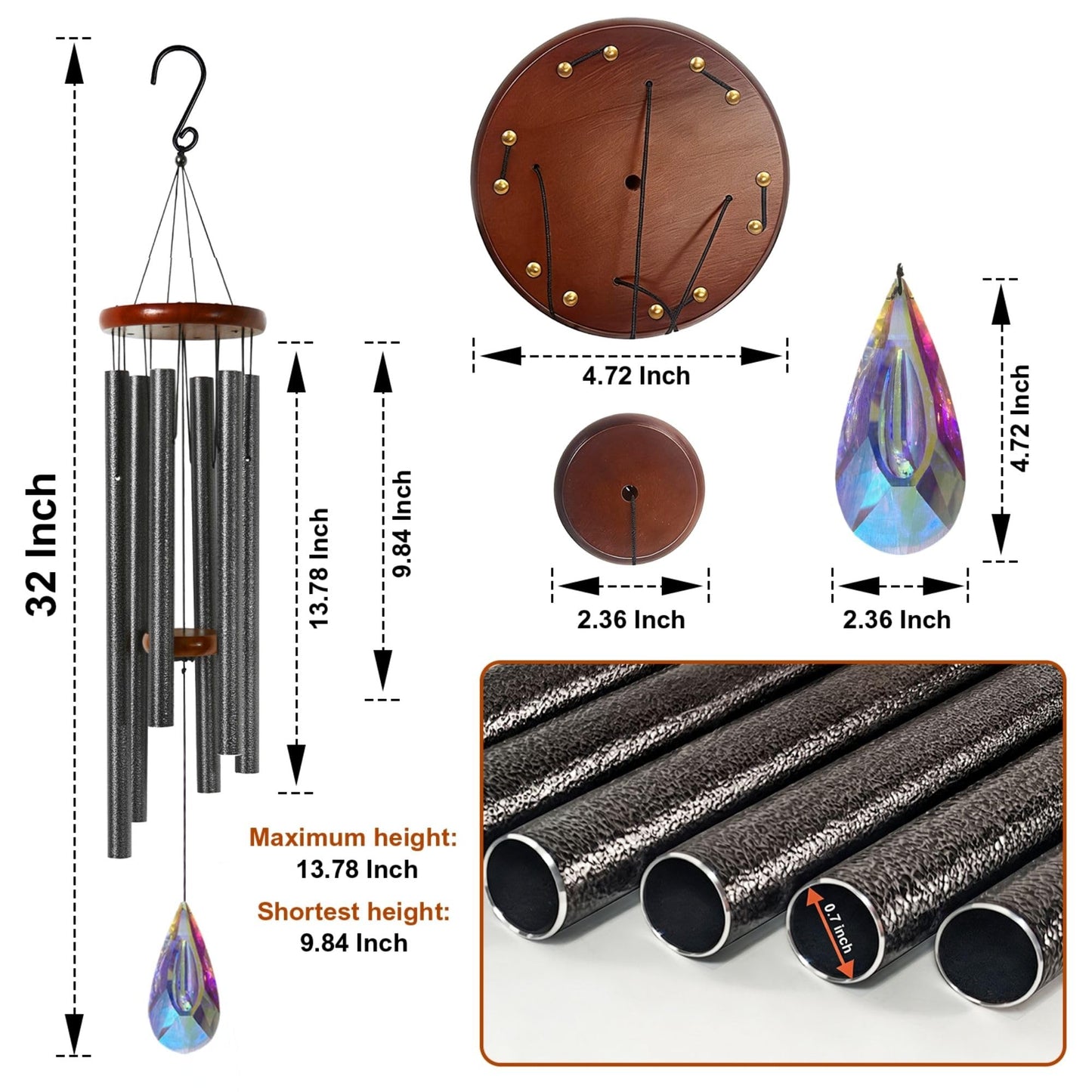 2in1 Design Luxury Wind Chimes & Suncatcher for Outside Deep Tone Wind Chime with Wooden Top Sun Catcher Prism for Window Porch Patio Decor Mother's Day wind chimes for Mom Sister Grandma Garden Gifts