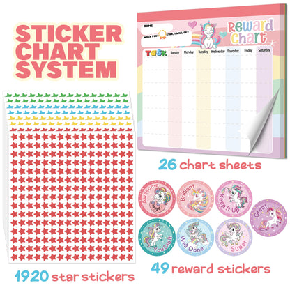 Reward Chart for Kids – Unicorn Magnetic Kids Behavior Chart, Pad with 26 Chore Charts, 1920 Star Stickers, 49 Incentive Stickers, Responsibility Chart for Kids Girls Toddlers - Kids Chore Chart