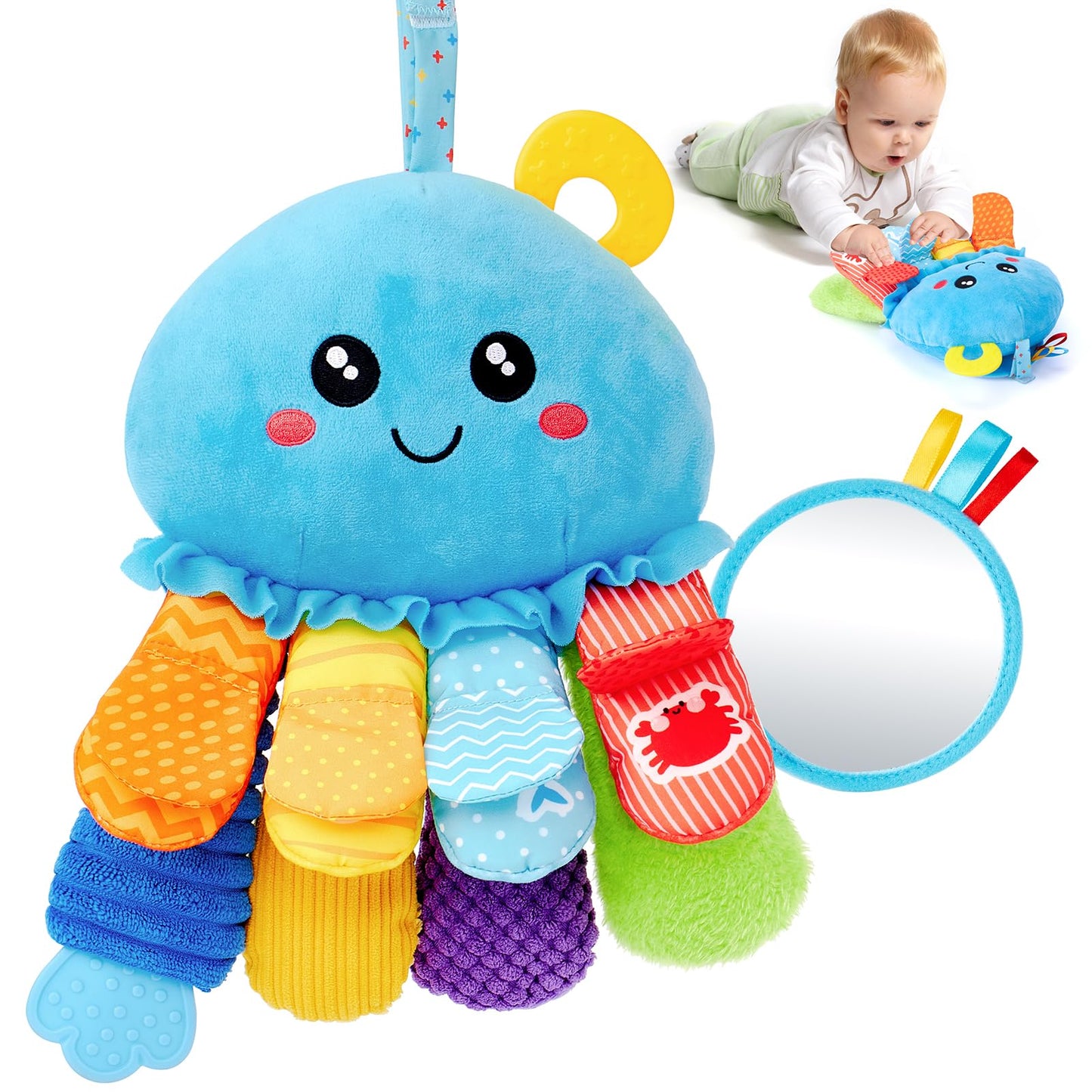 hahaland Baby Sensory Toys 6 Months - Soft Tummy Time Teething Toy and Fruits Vegetables Garden Plant Plush for Babies Gifts