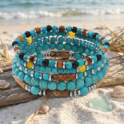 SHINUS BOHO Healing Crystal Beaded Bracelet Stack for Women,Stretch Bohemian Natural Turquoise Gemstones Stackable Bracelets Trendy Summer Accessories Jewelry Gifts Friendship