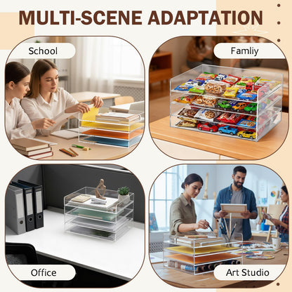 Harloon 4 Tier Acrylic Paper Tray, 13 x 10 x 1.7 Inches, Heavy Duty Stackable Organizer for A4/letter Paper, No Assembly Required, Transparent Acrylic File Storage for Office Workspace Desktop Storage