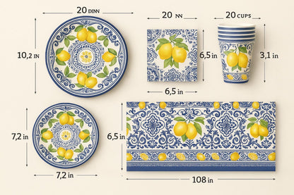 Elegant Disposable Tableware Set | 81 Pcs | Serves 20 Guests l 20 Extra Thick Paper Party Plates + 20 Cups + 20 Napkins + 1 Large Tablecloth | Perfect for Events, Baby Showers, Weddings & Picnics.