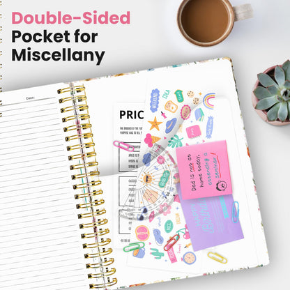 Large Spiral Lined Notebooks for Work with Removable Dividers & Tabs, 8.5"x11" Pretty Hardcover 5 Subject Notebook Journal for Women, College Ruled, Perfect for Study & Office Organization, 280 Pages,Wildflowers