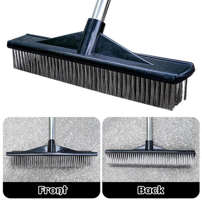 Heavy Duty Wire Push Broom Brush, 15.7" Stainless Steel Bristle Deck Brush with Long Handle for Removing Weeds, Outdoor Broom for Rough Surface Dirt