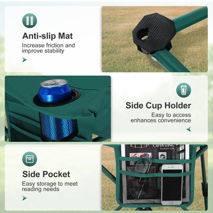 LET'S CAMP Camping Chair 2 Pack Folding Chair with 4-Can Cooler Bag Portable Lawn Chair with Cup Holder,Storage Pocket, Supports 350LBS, Collapsible Chair for Camp, Beach, Picnic (Green)