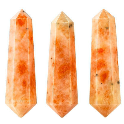 Amazing Gemstone Sunstone Crystal Points Bulk Healing Crystals and Stones - Pack of 3 Double Terminated Healing Wand Point Bulk Crystals for Crafts, Crystal Grid, DIY Work