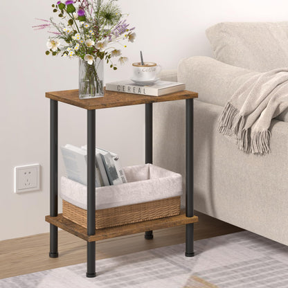 YUFAM End Table,Small Side Table,2-Tier Nightstand with Storage Shelf,Sofa Bedside Table for Small Spaces in Living Room,Bedroom, Office,Stable Frame,Easy Assembly,Rustic Brown