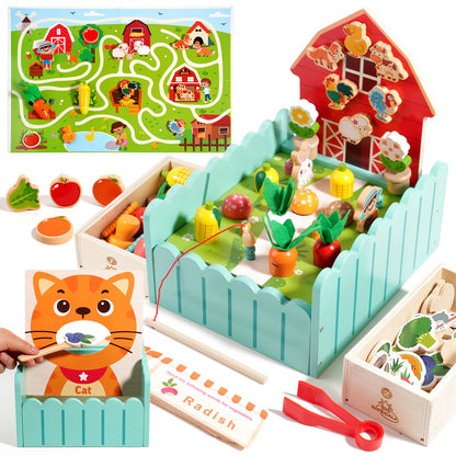 Wooden Peg Board Bead Game-Montessori Wooden Farm Sensory Toddler Toys