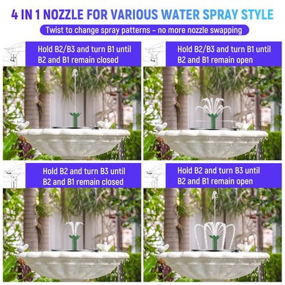 Marchul 3.5W Solar Fountain for Bird Bath Colorful Light with 2200mah Battery, 2026 Upgrade 4-in-1 Nozzles Solar Water Fountain Powered with 4X Fixer Floating Solar Pump for Garden, Pond, Pool