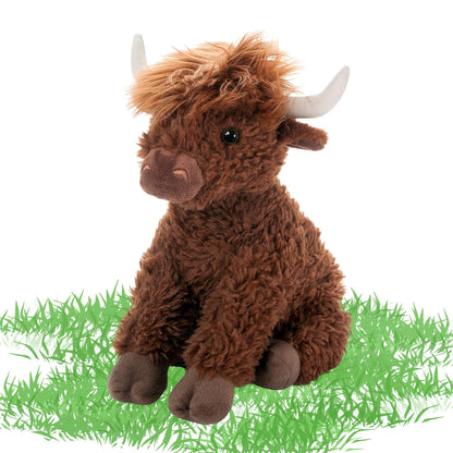 The Petting Zoo Highland Cow Plushie Stuffed Animal, Gifts for Kids, Wild Onez Wildlife Animals, Brown Cow Plush Toy, 12 inches