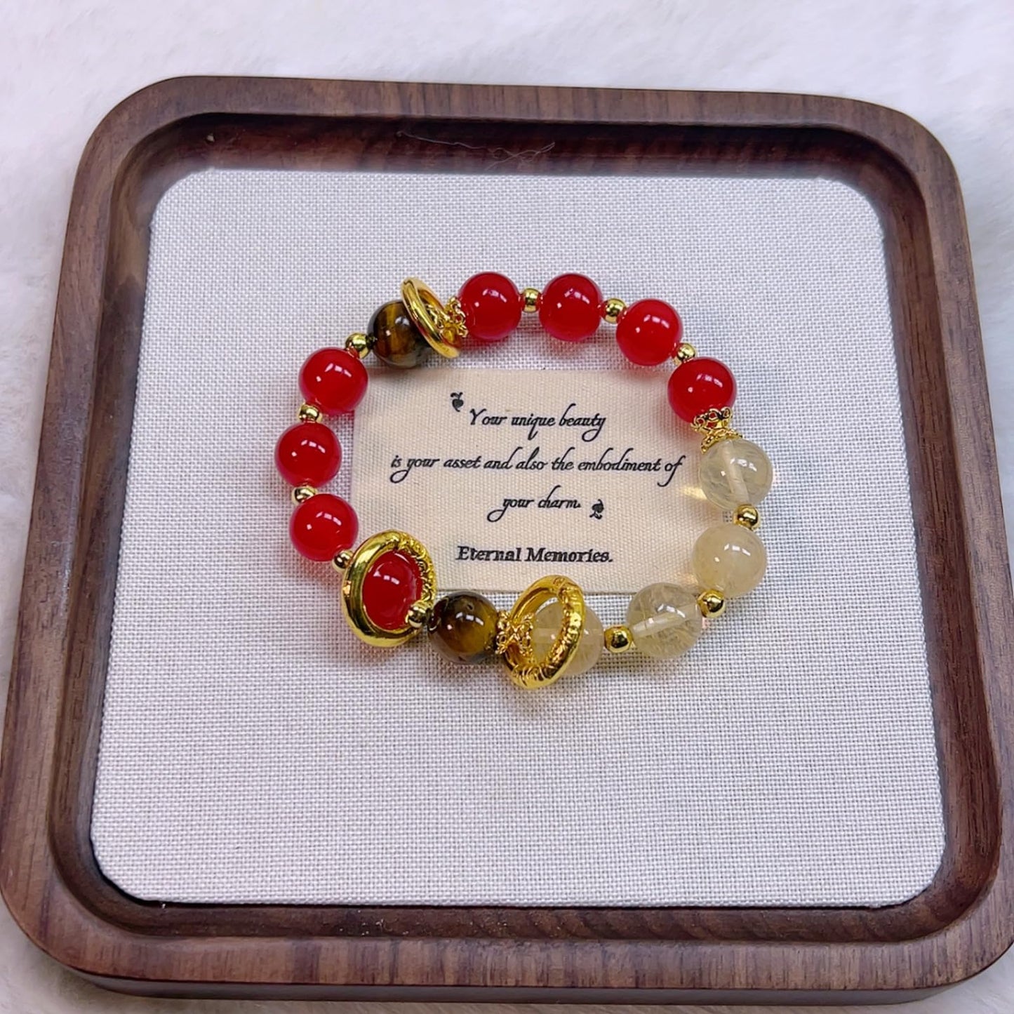 Pink Crystal Bracelets, 8mm Gemstone Bracelet Love Stone, Rose Stone Healing Crystal ，Soothe Anxiety, Meditate, Relax, Enhance Emotional and Romantic Atmosphere (Incantation scarlet, One Size)