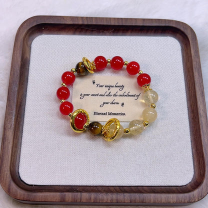 Pink Crystal Bracelets, 8mm Gemstone Bracelet Love Stone, Rose Stone Healing Crystal ，Soothe Anxiety, Meditate, Relax, Enhance Emotional and Romantic Atmosphere (Incantation scarlet, One Size)