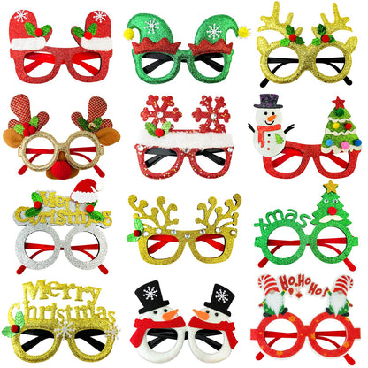 Leetous Christmas Accessories Bulk 24 Pack - Xmas Glitter Glasses Frames to Wear, One Size Holiday Eyeglasses Party Favors Supplies, Friendsmas Classroom Gifts Prizes Photo Props Decor for Costume