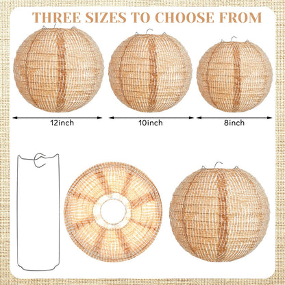 Hortsun 6 Pcs Print Burlap Paper Lanterns Round Chinese Paper Lanterns Farmhouse Boho Classroom Decor Home Sweet Classroom Birthday Party Ceremonial Event (8 Inch)