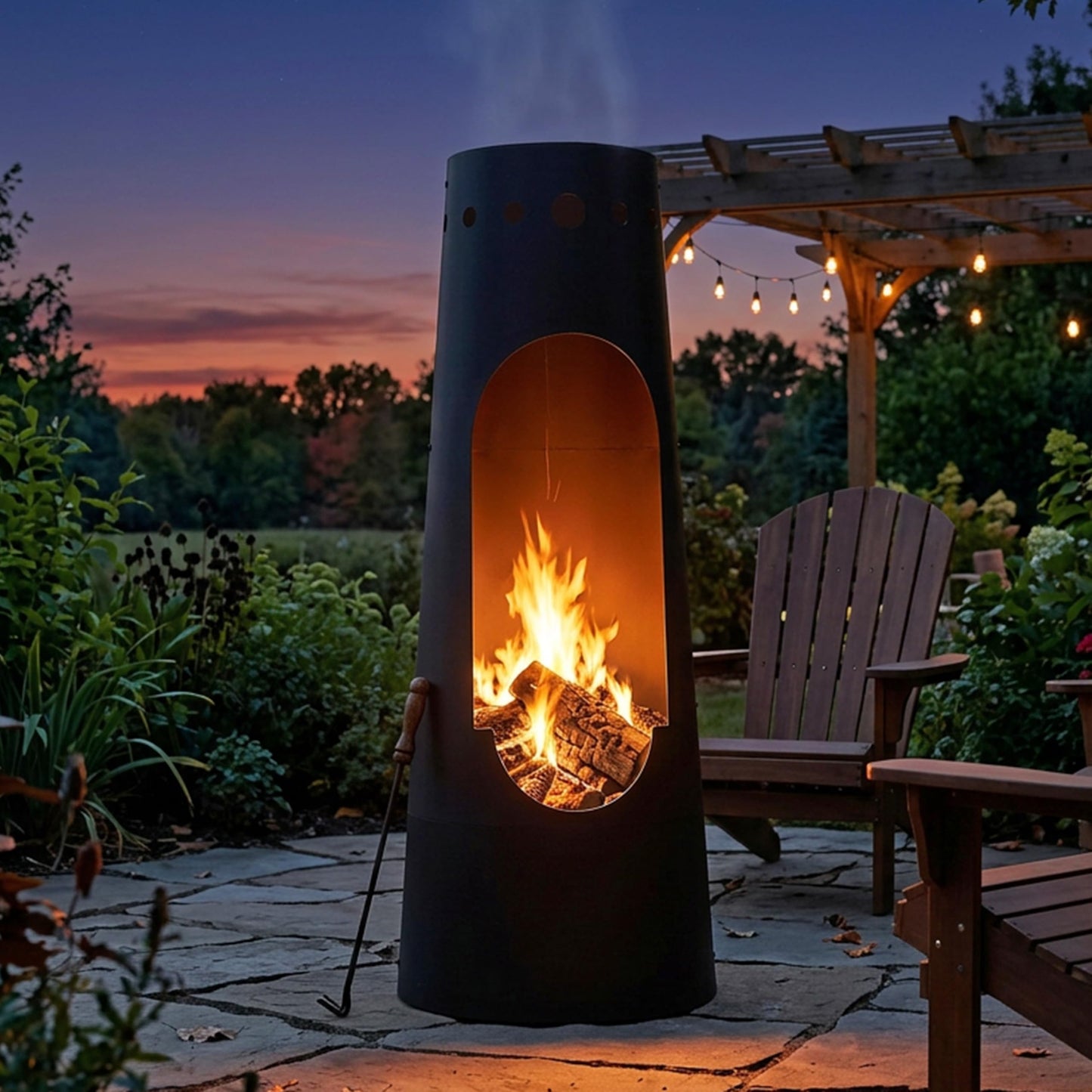 Sunnydaze Santa Fe 50-Inch Chiminea Outdoor Fire Pit - Wood-Burning Chiminea Outdoor Fireplace with Wood Grate - Black