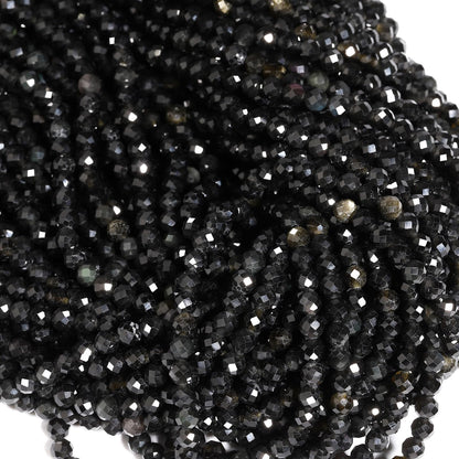 Song Xi 120pcs 3mm Natural Black Striped Agate Gemstone Beads Faceted Round Loose Stone Beads for Jewelry Making (1 Strand)