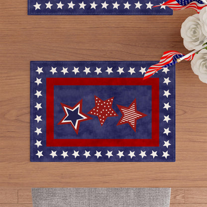 XCHI Blue Patriotic Red White Stars America 4th of July Memorial Day Independence Day Placemats Set of 4 Table Mats Decorations 12x18 Inch