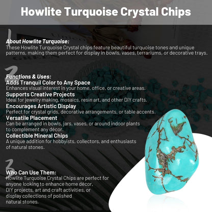 1.1lb Crushed Howlite Turquoise Crystal Tumbled Chips-Howlite Turquoise Healing Crystals Chips Bulk, Crushed Crystal Gemstones for Crafts, Beautiful Package for Gift